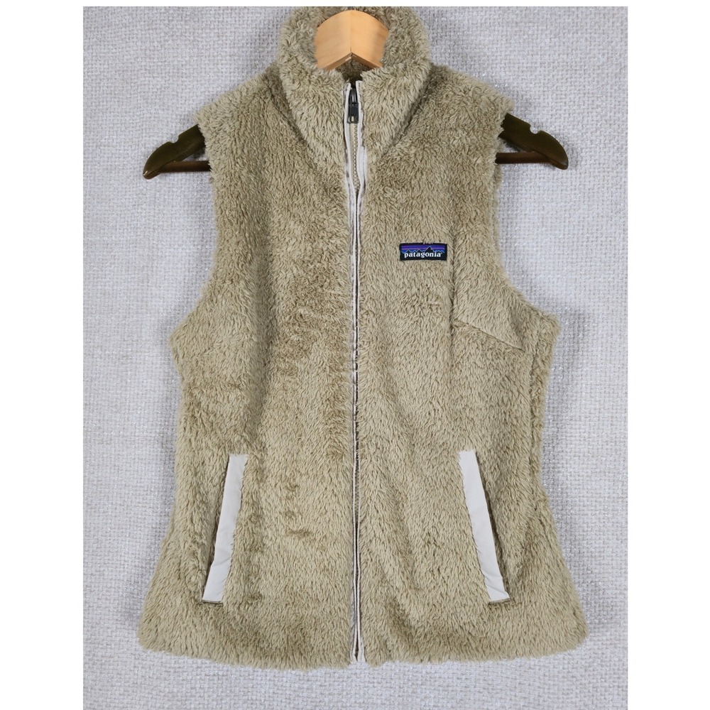 Patagonia Los Gatos Fleece Vest Womens Small Tan Beige Full Zip High Pile Fuzzy